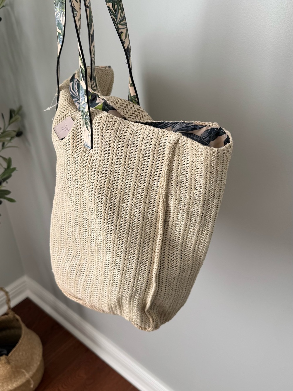 Victoria's Secret Natural Straw Tote with Floral-Print Handles - Picture 3 of 7